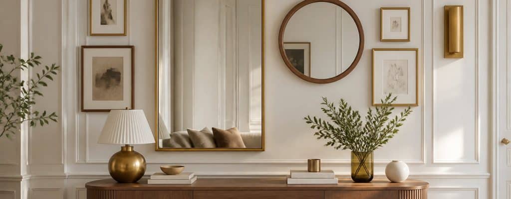 Mur decore de miroirs et de cadres
