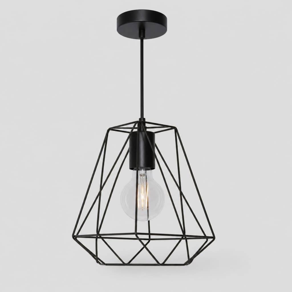 Lustre industriel en métal noir mat pour chambre ado