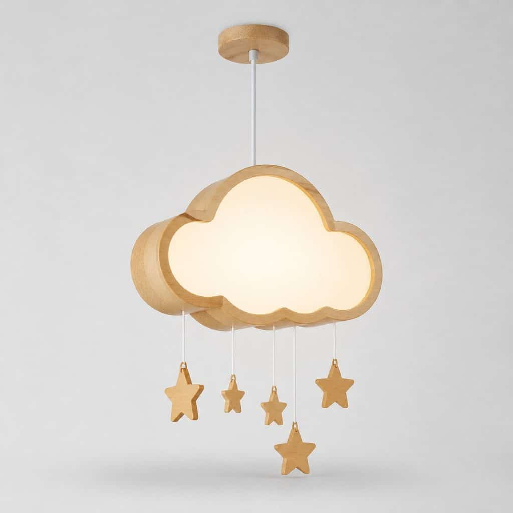 Lustre nuage en bois clair pour chambre enfant