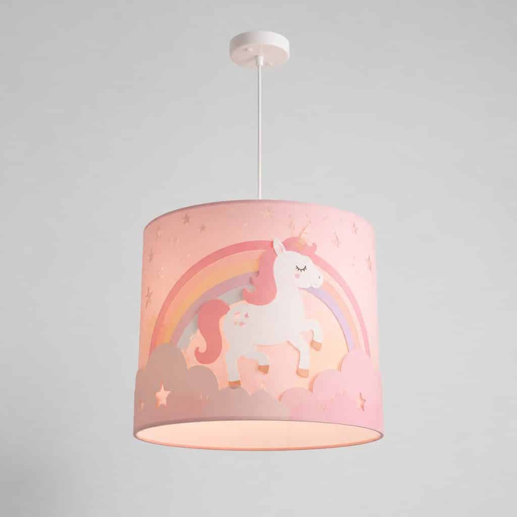 Lustre licorne et arc-en-ciel rose poudré pour chambre de fille