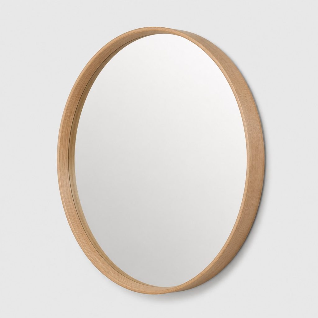 Miroir rond en bois 80 cm au cerclage clair