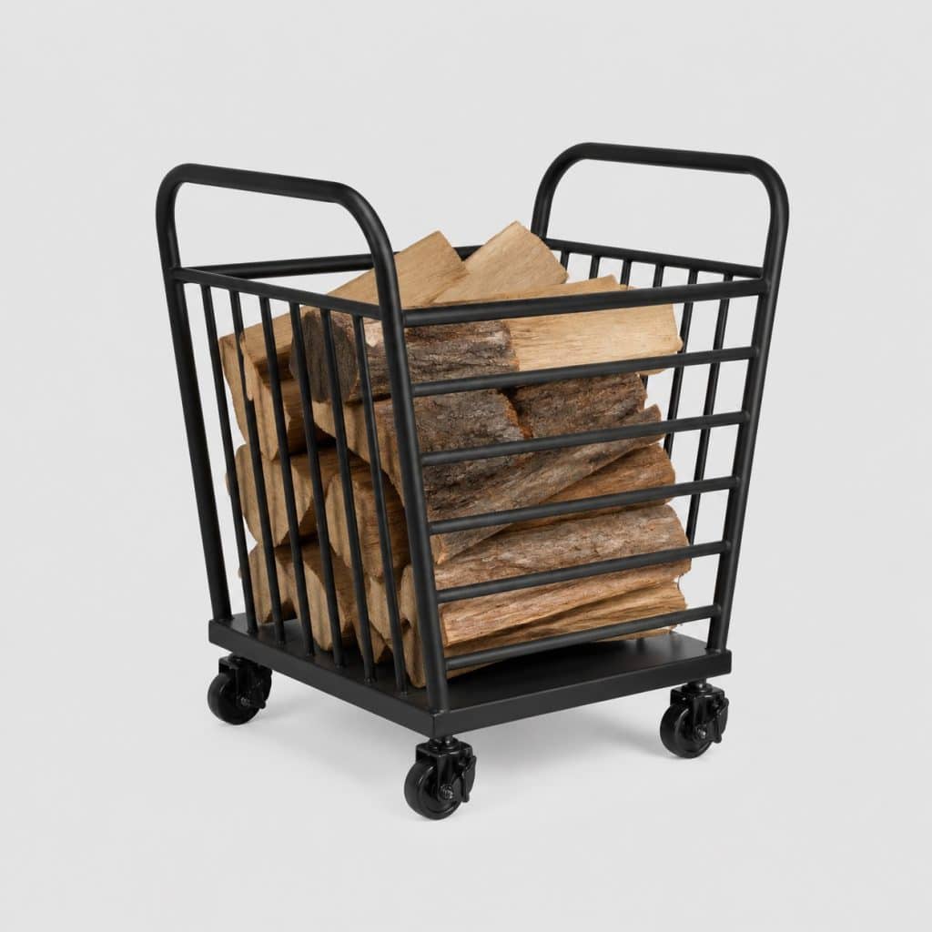 Panier à bois à roulettes abordable et compact
