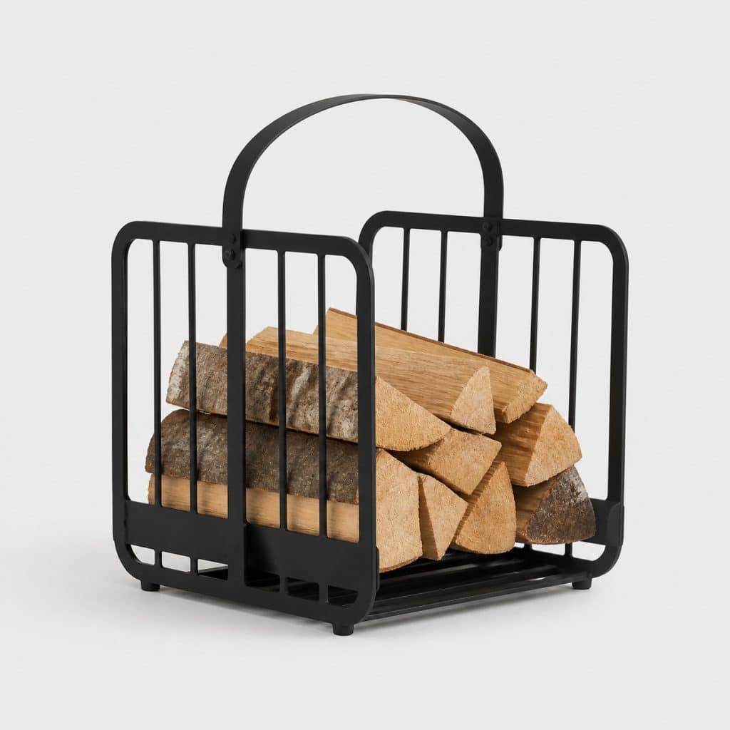 Panier à bois en métal acier noir style industriel