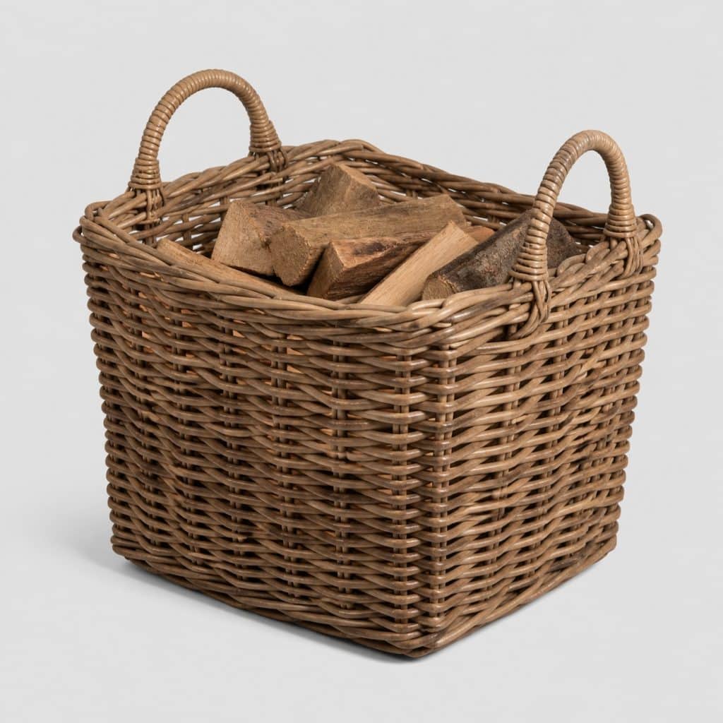 Panier à bois solide et renforcé en osier épais